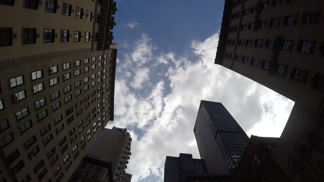 Skyscrapers rising up to sky on Lower Manhattan in New York