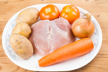 Ingredients to cook Chinese potatoes, carrots, tomatoes soup