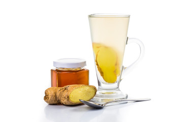 Hot honey ginger tea in glass