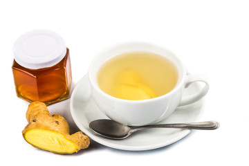 Hot honey ginger tea in glass