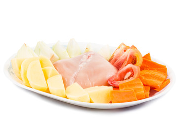 Ingredients to cook Chinese potatoes, carrots, tomatoes soup