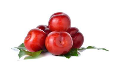 Ripe plum fruit on white background