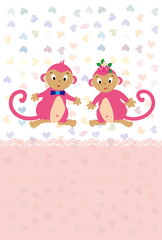 猿のピンクの可愛いグリーティングカード