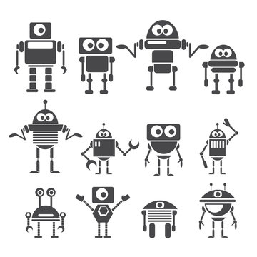Flat design style robots and cyborgs.