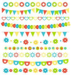 Set of multicolored flat buntings garlands flags with ornament i