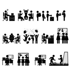 Set of flat office internal communications icons isolated on whi