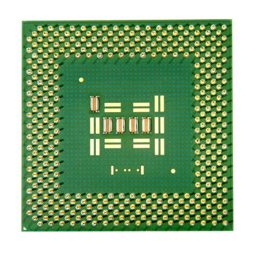 Computer processor chip isolated on white background.