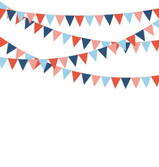 Fototapeta premium Multicolored bright buntings flags garlands isolated on white ba