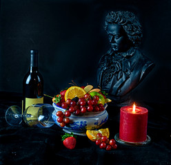 Still life with fruit and glass of wine beethoven