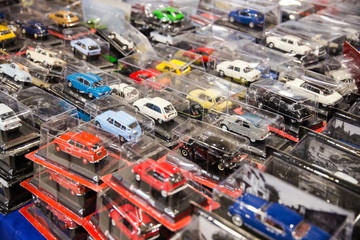 many toy cars colored closed in transparent packaging