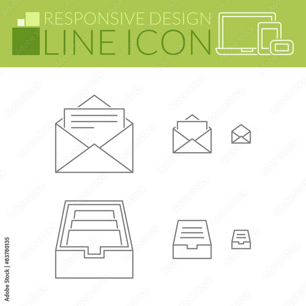 Fototapete mail and inbox. line icons. responsive design.