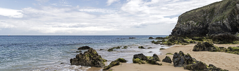 Fototapeta na wymiar plage de sable sur la cote d'une ile de bretagne