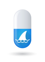 Blue pill icon with a shark fin