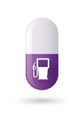 Purple pill icon with a gas station