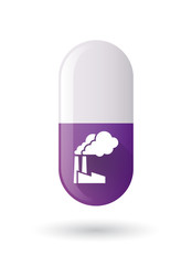 Purple pill icon with a factory