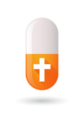 Orange pill icon with a cross