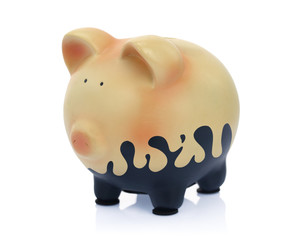 Dirty piggy bank isolated on white background