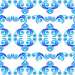 Seamless pattern. Blue waves watercolor ornament. Vector seamless texture for wallpapers, pattern fills, web page backgrounds