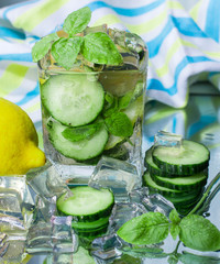A refreshing drink made of lemon, cucumber and Basil.  lemonade 