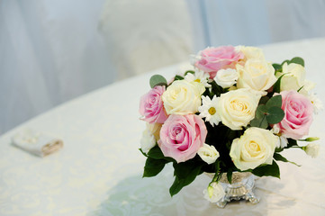 Roses bouquet on a restaurant table