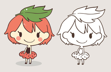 girl for kid painting lineart preschool vector design white cart