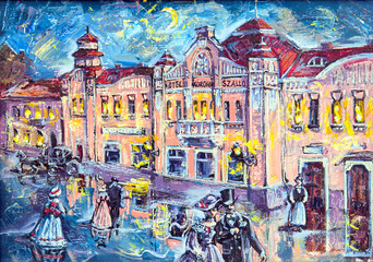 Fototapeta premium graphic picture of the oil city of night