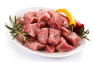 Raw pork on white background
