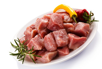 Raw pork on white background