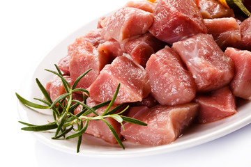 Raw pork on white background