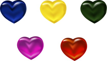 heart blue green yellow pink red glass