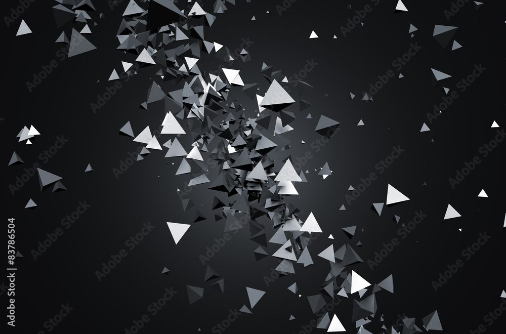 Poster abstract 3d rendering of flying pyramids.