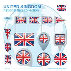  Flag of England, icon collection, vector illustration