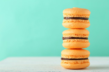 French macarons with bottle of milk 