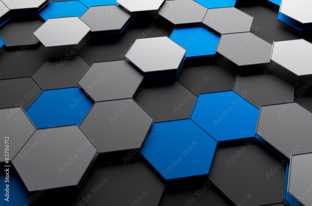 Poster abstract 3d rendering of futuristic surface with hexagons.