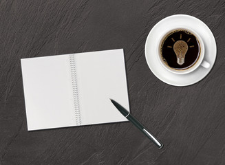 coffee with open notebook