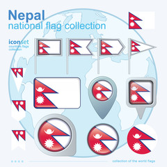  Flag of Nepal, icon collection, vector illustration
