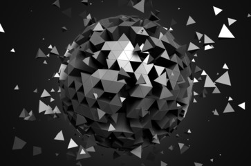 Abstract 3d rendering of low poly sphere with chaotic structure.