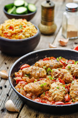 meat sausages with tomatoes