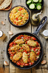 meat sausages with tomatoes