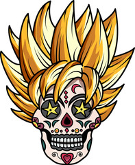 Decorated skull with blond hair