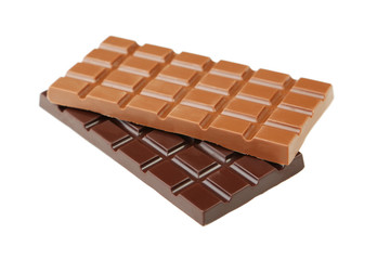 Milk and dark chocolate bar isolated on white
