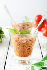 Glass with granita from fresh tomatoes 