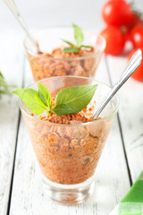Glass with granita from fresh tomatoes 