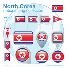  Flag of North Corea, icon collection, vector illustration