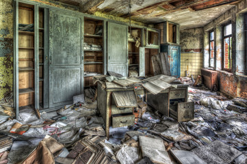 Dilapidated office in an abandoned factory