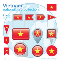  Flag of Vietnam, icon collection, vector illustration