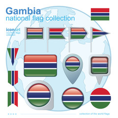  Flag of Gambia, icon collection, vector illustration