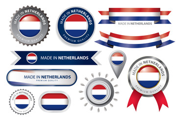Made in Netherlands Seal, Holland Flag (Vector Art) - 83789776
