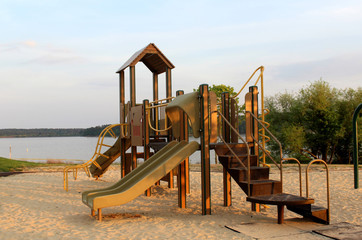 a playground on lake beach