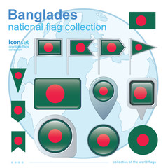  Flag of Banglades, icon collection, vector illustration